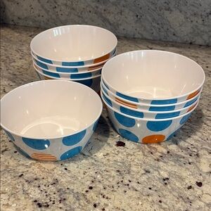 Set of 9 Blue  and Orange Polka Dot Melanin Bowls